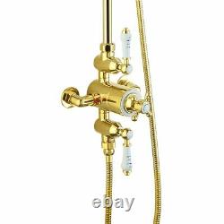 Enora Gold Traditional Bathroom Thermostatic Shower Mixer Slider Rail Dual Head