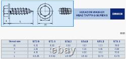 FLANGED SELF TAPPING SCREWS ZINC PLATED HEXAGON HEX HEAD TAPPERS No. 6,8,10,12,14