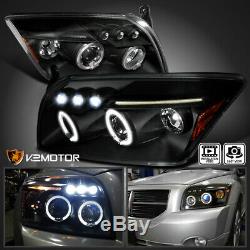 Fit 2007-2012 Dodge Caliber LED Halo Projector Headlights Head Lamps Black Pair