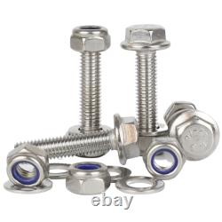 Flanged Hex Head Bolts M5 M6 M8 M10 With Nyloc Nuts & Washers A2 Stainless Steel