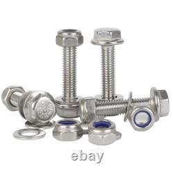 Flanged Hex Head Bolts M5 M6 M8 M10 With Nyloc Nuts & Washers A2 Stainless Steel