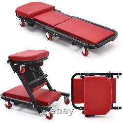 Folding Mechanics Car Creeper Rolling Garage Padded Seat Wheeled with Head Rest