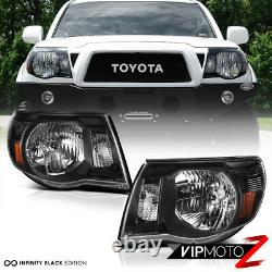 For 05-11 Toyota Tacoma Smoked Led Tube Tail Raven Black Head Lights Replacement