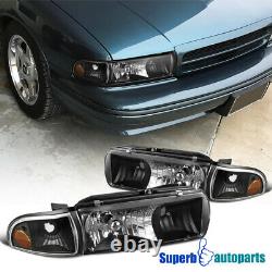 For 1994-1996 Chevy Impala Black Headlights Head Lamp with Corner Lights