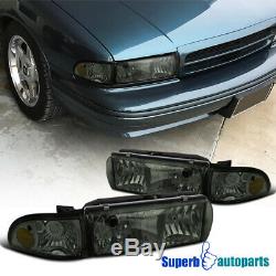 For 1994-1996 Chevy Impala Smoke Headlights Head Lamp with Corner Lights