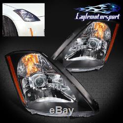 For 2003 2004 2005 Nissan 350Z JDM Style Black Headlights Head Lamps Pair