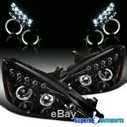 For 2003-2007 Accord Smoke LED Halo Projector Headlight Head Lamps Glossy Black