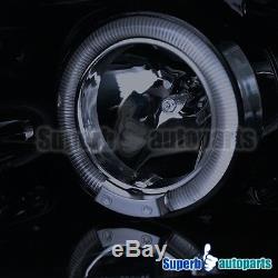 For 2003-2007 Accord Smoke LED Halo Projector Headlight Head Lamps Glossy Black