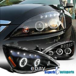 For 2003-2007 Honda Accord Dual LED Halo Projector Black Headlights Head Lamps