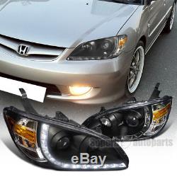 For 2004-2005 Honda Civic R8 Style LED Projector Head Lights Black
