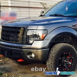 For 2009-2014 Ford F150 Black LED DRL Projector Headlights Head Lamps withBulbs