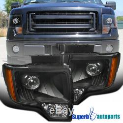 For 2009-2014 Ford F150 Projector Headlights Head Lamps Black New Retro Style