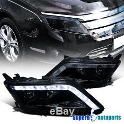 For 2010-2012 Fusion Smoke LED DRL Projector Headlights Head Lamps Glossy Black