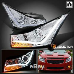 For 2011-2014 Chevy Cruze Halo LED Strip Clear Projector Headlights Head Lamps