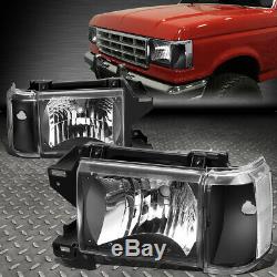 For 87-91 Ford F150 F250 Bronco Black Housing Clear Corner Headlight Head Lamps