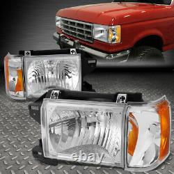 For 87-91 Ford F150 F250 Bronco Chrome Housing Amber Corner Headlight Head Lamps