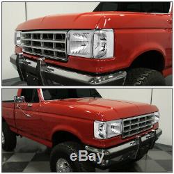 For 87-91 Ford F150 F250 Bronco Chrome Housing Clear Corner Headlight Head Lamps