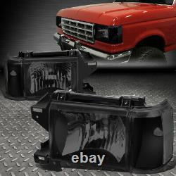 For 87-91 Ford F150 F250 Bronco Smoked Housing Clear Corner Headlight Head Lamps
