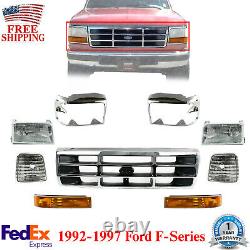 Front Chrome Grille+Headlight+Signal&Head Lamps Door For 1992-1997 Ford F-Series