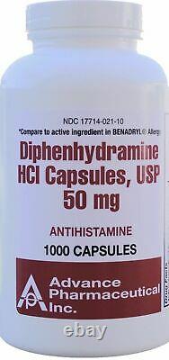 Generic Benadryl Nighttime Sleep-Aid Diphenhydramine 50mg 1000 Caps per Bottle
