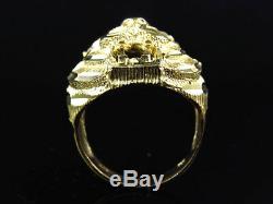Genuine 10k Yellow Gold Mens Diamond Cut Tiger Head Fashion Pinky Ring (19MM)