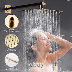 Gold Concealed Shower Mixer Set Taps Square Rainfall Head Combo with Valve Kit