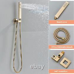Gold Concealed Shower Mixer Set Taps Square Rainfall Head Combo with Valve Kit