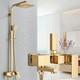 Gold Exposed Bathroom Shower Mixer Twin Head Large Bar Set Square Valve System