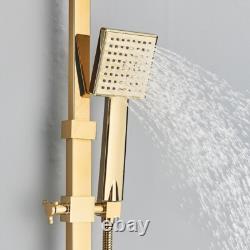 Gold Exposed Bathroom Shower Mixer Twin Head Large Bar Set Square Valve System