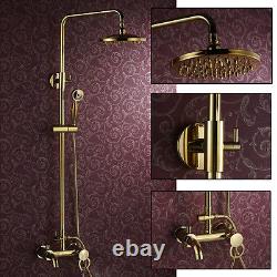 Gold Polished Brass Round Adjustable Shower Head Rain Shower Mixer Tap Bath Set