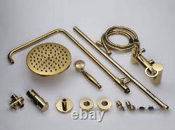 Gold Polished Brass Round Adjustable Shower Head Rain Shower Mixer Tap Bath Set