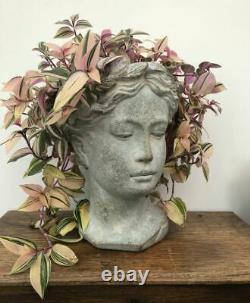 Grey Concrete Face Head Plant Pot Stoneware Vase Decorative Novelty Gift Planter