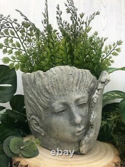 Grey Concrete Face Head Plant Pot Stoneware Vase Decorative Novelty Gift Planter