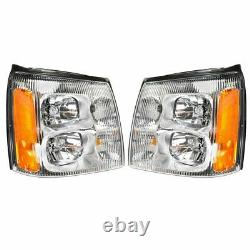 Headlights Headlamps LH & RH Pair Set for 02 Cadillac Escalade Pickup Truck EXT