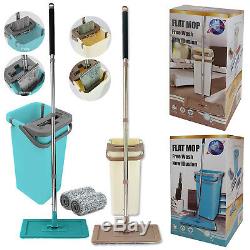 Home Wash & Dry Flat Mop Bucket All Floor Cleaning System with Two Mop Head Pads
