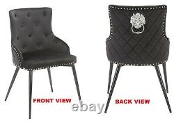 KENSINGTON BLACK / GREY Velvet Button Dining Chair, Lion Head Knocker