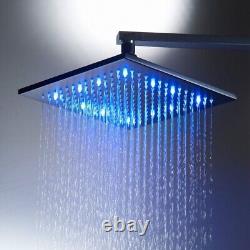 LED Black Concealed Bathroom Shower Mixer Set Rain Head Hand Spray Square Valve