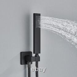 LED Black Concealed Bathroom Shower Mixer Set Rain Head Hand Spray Square Valve