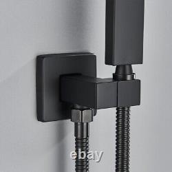 LED Black Concealed Bathroom Shower Mixer Set Rain Head Hand Spray Square Valve