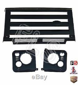 Land Rover Defender Svx Style Front Grille Head Lamp Surround & Lights Black