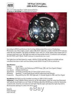Landrover DEFENDER Pair 7'' LEGAL 105W Round LED Head lights DRL+TURN