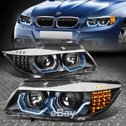 Led 3d Crystal U-halofor 06-08 Bmw 3-series E90 4dr Headlight Head Lamp Black