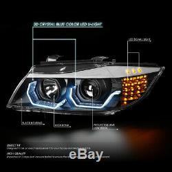 Led 3d Crystal U-halofor 06-08 Bmw 3-series E90 4dr Headlight Head Lamp Black