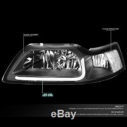 Led Drlfor 99-04 Ford Mustang Black Housing Clear Corner Headlight Head Lamps