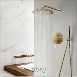 Luxury Brushed Gold Bathroom Concealed Shower Faucet Set 9.8 inch Head Hand Tap