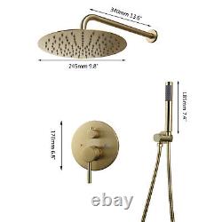 Luxury Brushed Gold Bathroom Concealed Shower Faucet Set 9.8 inch Head Hand Tap