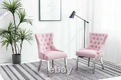 Luxury Velvet Pink Tufted Back Lion Head Knocker Back Chair Chrome Legs