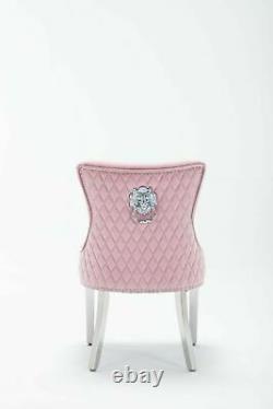 Luxury Velvet Pink Tufted Back Lion Head Knocker Back Chair Chrome Legs