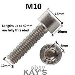 M10(10mmØ) CAP SCREWS HEX SOCKET ALLEN KEY BOLTS A4 MARINE GRADE STAINLESS STEEL