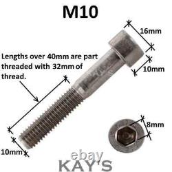 M10(10mmØ) CAP SCREWS HEX SOCKET ALLEN KEY BOLTS A4 MARINE GRADE STAINLESS STEEL